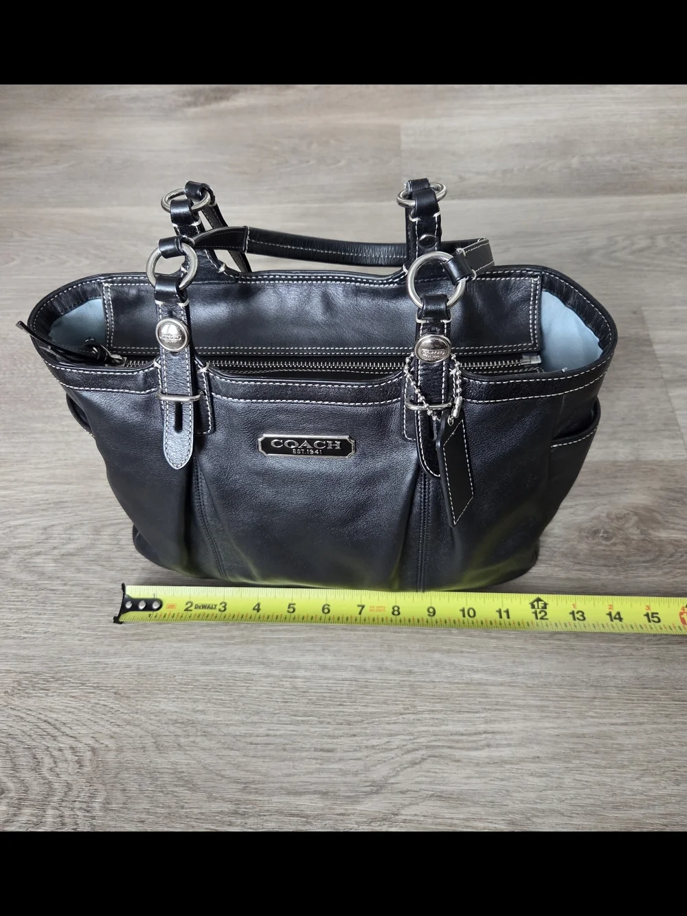 Y2K Coach Gallery East West Tote F15147 Black Leather Multi Pocket Work Bag.
